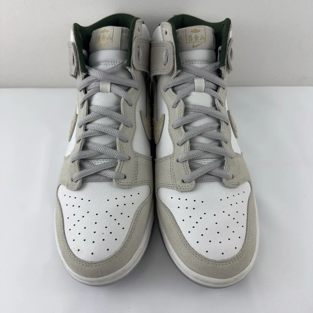 Nike Dunk High White Grey‎ Suede Green Men's Size 10 Sneakers
